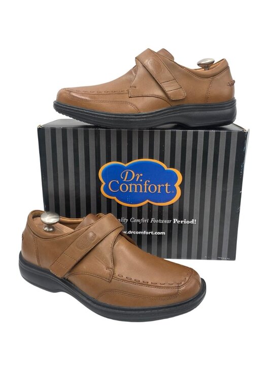 NEW Dr. Comfort Brown Leather Men 9.5W Therapeutic Dress Shoe Lightweight Loafer